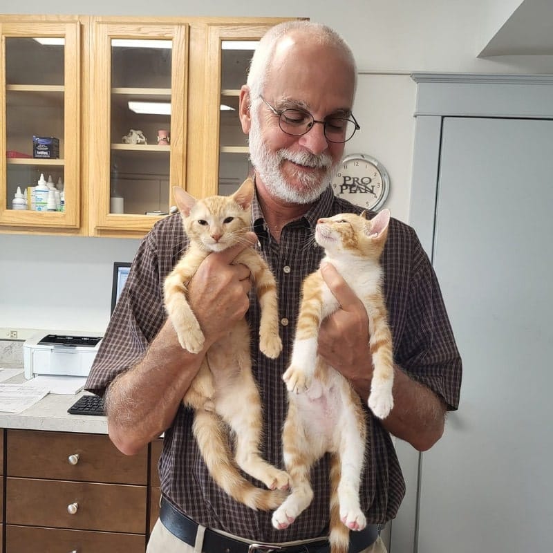 Dr. Brady holds two adorable kittens